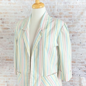 Womens 1980s Pastel Duster Jacket Pastel Stripe Size Small