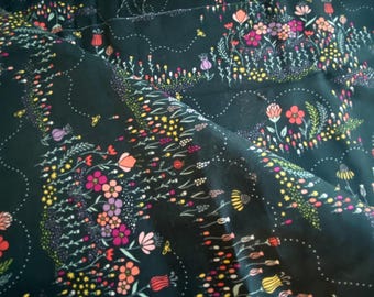 1.3 YD Dark Teal Floral Fabric Riley Blake Quilting Cotton