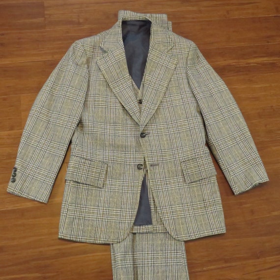Mens Wool 1970s Blue Plaid 3 Piece Suit Size 38R - image 2