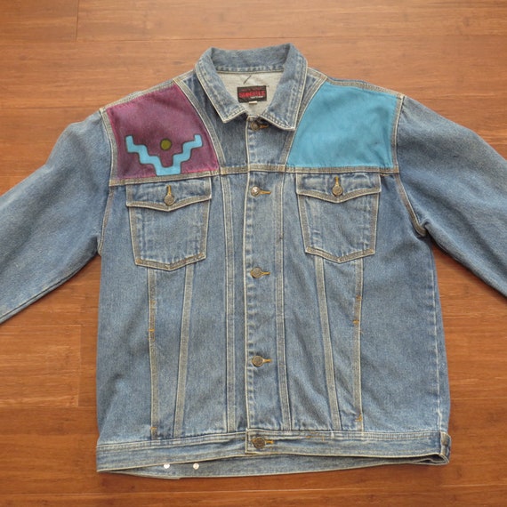 Unisex 1990s Vintage Denim Jacket Y2K Handpainted… - image 4