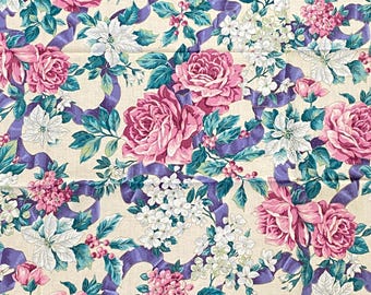 1 YD Gilded Winter Floral Ribbon Fabric Cotton Print