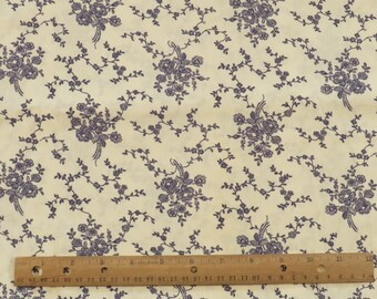 Scatter Floral Clusters Fabric Blue Ivory Cotton BTY