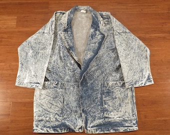 Womens 1980s Acid Wash Oversized Demin Duster Jacket M L