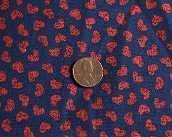 1.8 YD Small Print Hearts Fabric Dark Blue Cotton Print
