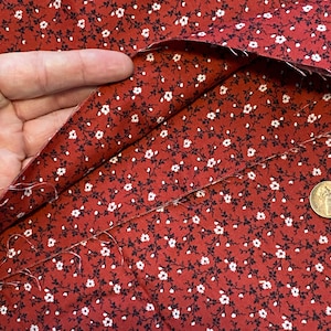 Large Remnant Dark Red Small Print Floral Fabric Cotton 103x36