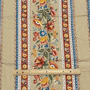 2.8 YD Vintage Light Brown Floral Stripe Fabric Quilt Cotton