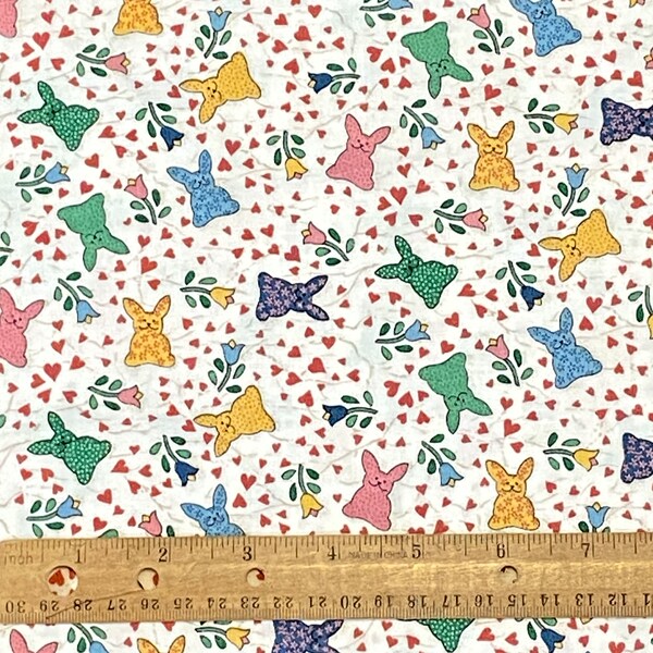 Vintage Rabbit Hearts Toss Fabric Fabri-Quilt Cotton 1.8 YD