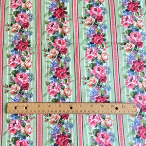 BTY Floral Stripe Fabric Pink Sage Green Quilting Cotton