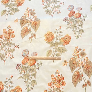 BTY Vintage Floral Chintz Fabric Orange Light Beige Cotton