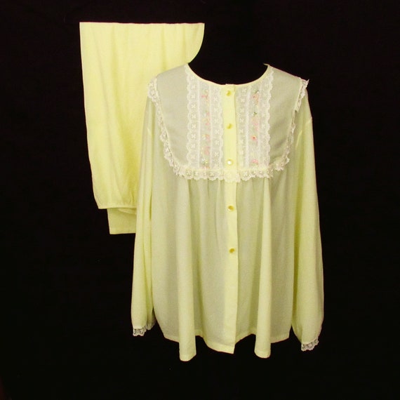 Yellow Vintage Pajama Set Embroidered Lace