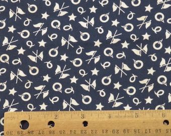 Vintage 1950s Small Print Nautical Fabric Dark Blue Cotton BTY