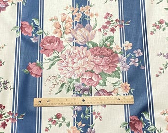 BTY Vintage Floral Stripe Chintz Fabric Blue Pink