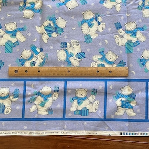 BTY Polar Bear Single Border Fabric Periwinkle Blue Cotton