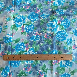 1.2 YD Vintage Rose Floral Apparel Fabric Blue Cotton