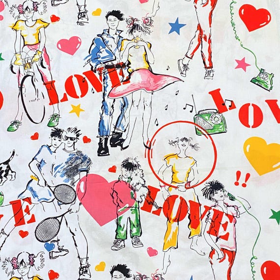 BTY 1980s Novelty Teenagers Apparel Fabric Vintage Cotton