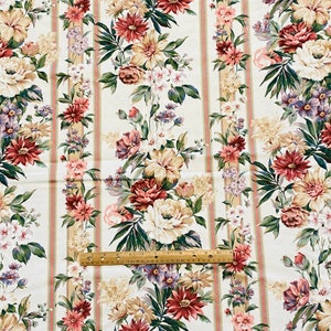 2.7 YD Vintage Floral Stripe Upholstery Fabric Heavy Cotton