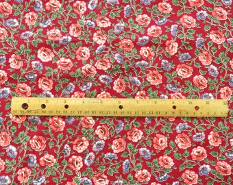 Vintage Floral Fabric Red Cotton 1 YD