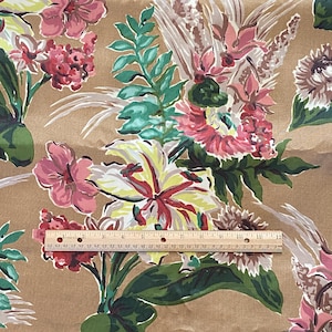 BTY 1950s Floral Decor Fabric Light Brown Interiors Curtains