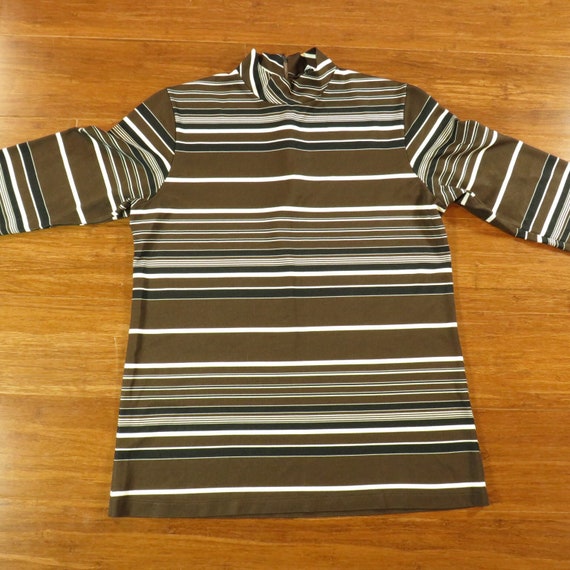 Womens Vintage 1970s Stripe Polyester Knit Mockne… - image 1