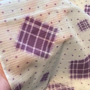 1.5 YD 1970s Semi Sheer Apparel Fabric Purple Soft White