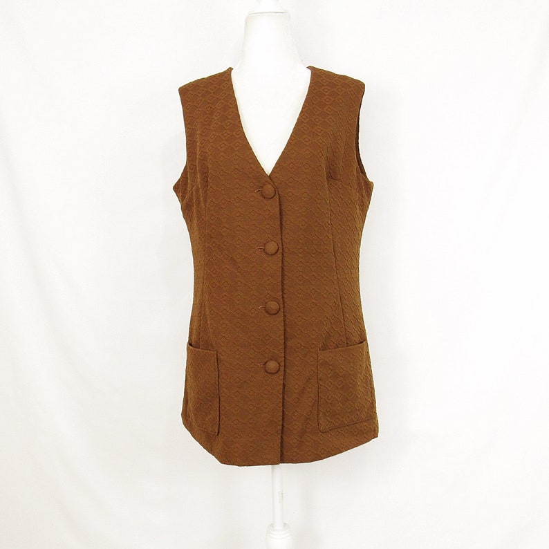 Brown 1970s Double Knit Polyester Vest Size Medium to Large