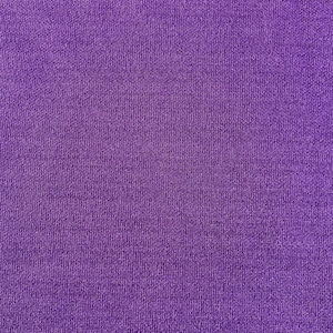 May include: A solid purple fabric with a fine, consistent knit texture. The material displays a uniform deep violet hue across the entire surface, characterized by a dense, woven appearance with subtle vertical and horizontal thread patterns.
