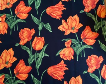 Orange Black Tulip Floral Fabric Cotton Print Jo-Ann 34x44