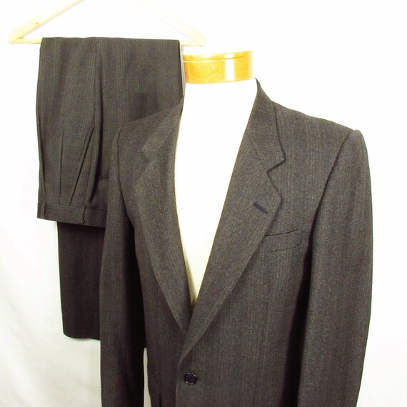 Mens Vintage Suit Windowpane 38L 31x33.25