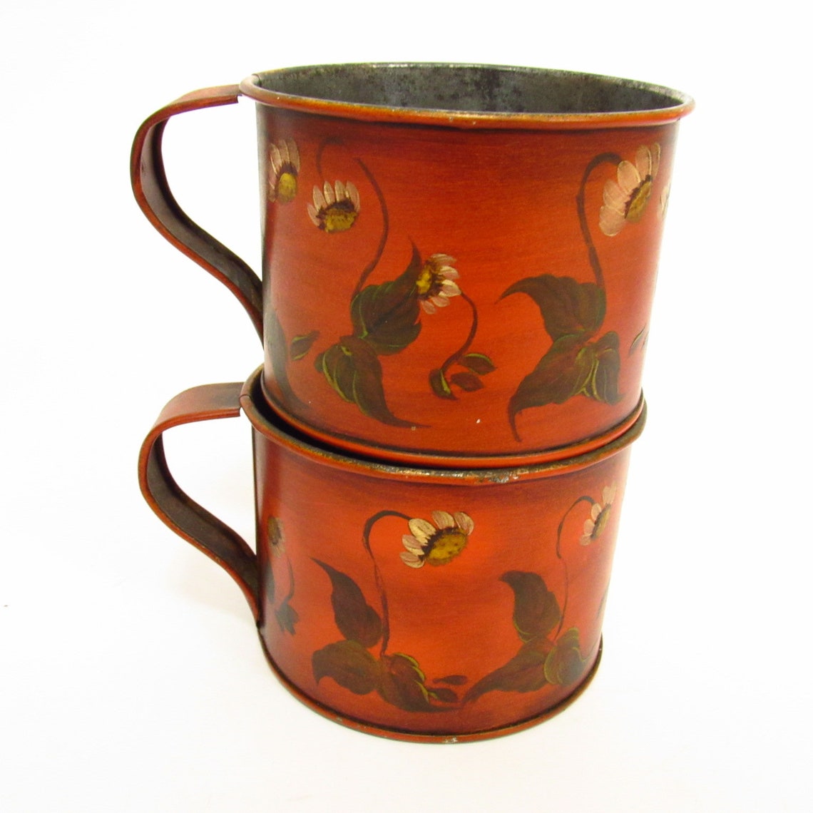 Hand Painted Vintage Decorative Tin Mugs Shabby Cottage Floral Etsy