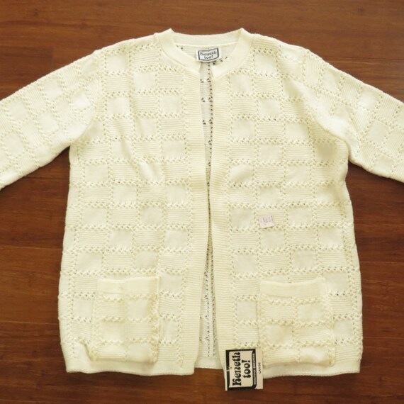 Womens 1970s Vintage Cardi Sweater Size L Ivory C… - image 4