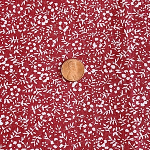 1 YD Ditsy Floral Fabric Deep Red White Cotton Print