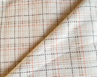 BTY 1970s Double Knit Polyester Fabric Brown Orange Check