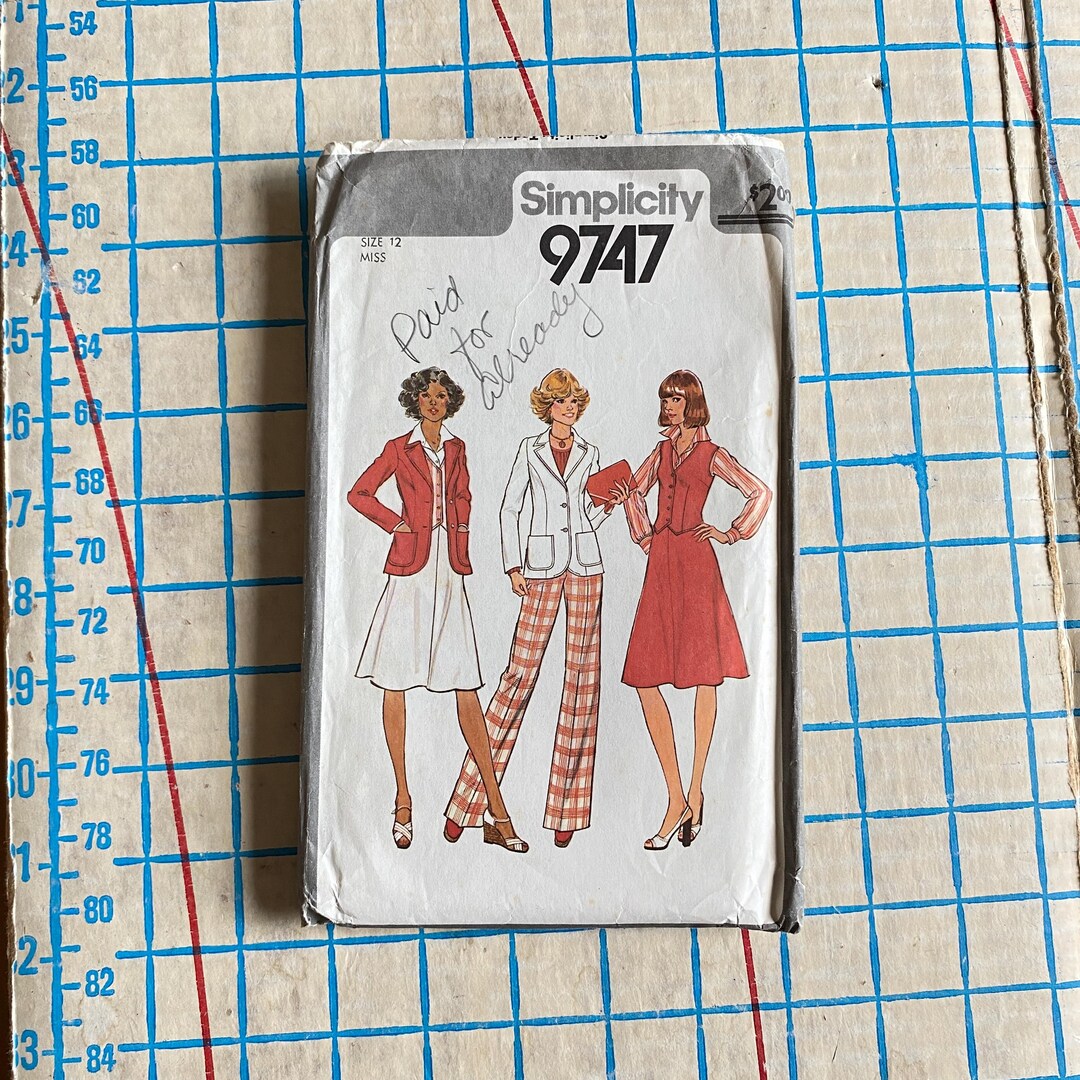 Misses Uncut 1970s Skirt Jacket Pants Pattern Size 12 Simplicity 9747 ...