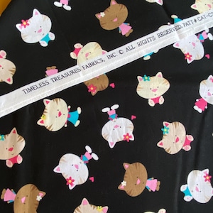 1.5 YD Novelty Cat Toss Fabric Black Quilting Cotton