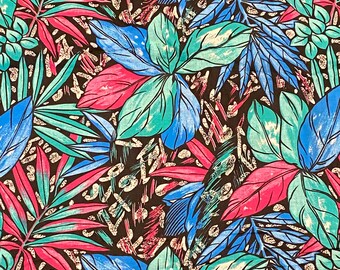 BTY 1980s Vintage Tropical Leaf Fabric Multicolor Cotton Print