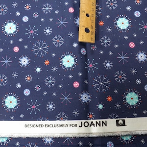 BTY Dark Blue Mod Snowflake Fabric Quilting Cotton