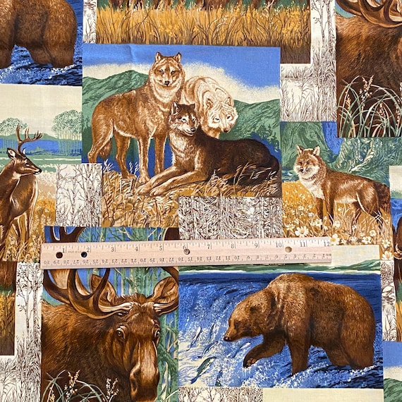 2 YD Northwoods Moose Bear Fabric Cotton VIP Print - Etsy