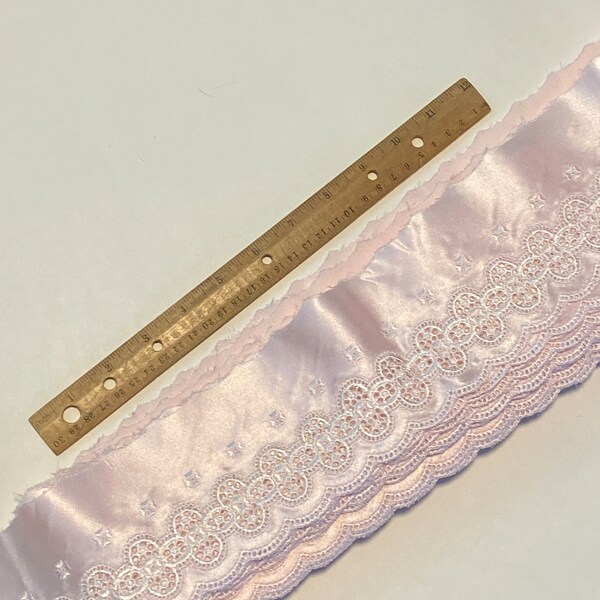 4 YD Wide Baby Pink Embroidered Satin Trim