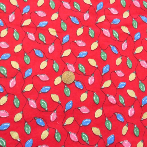 Lot Christmas Lights Print Fabric Red Cotton 2 Piece 28x41 EACH