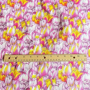 BTY Packed Pink Tulip Floral Fabric Quilting Cotton