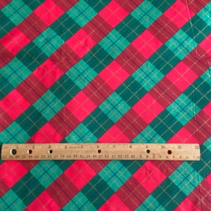 BTY Red Green Diagonal Plaid Christmas Fabric Cotton Print