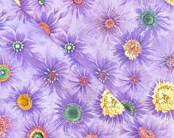Vintage Purple Daisy Floral Fabric Cotton Print CUT NARROW 86x39