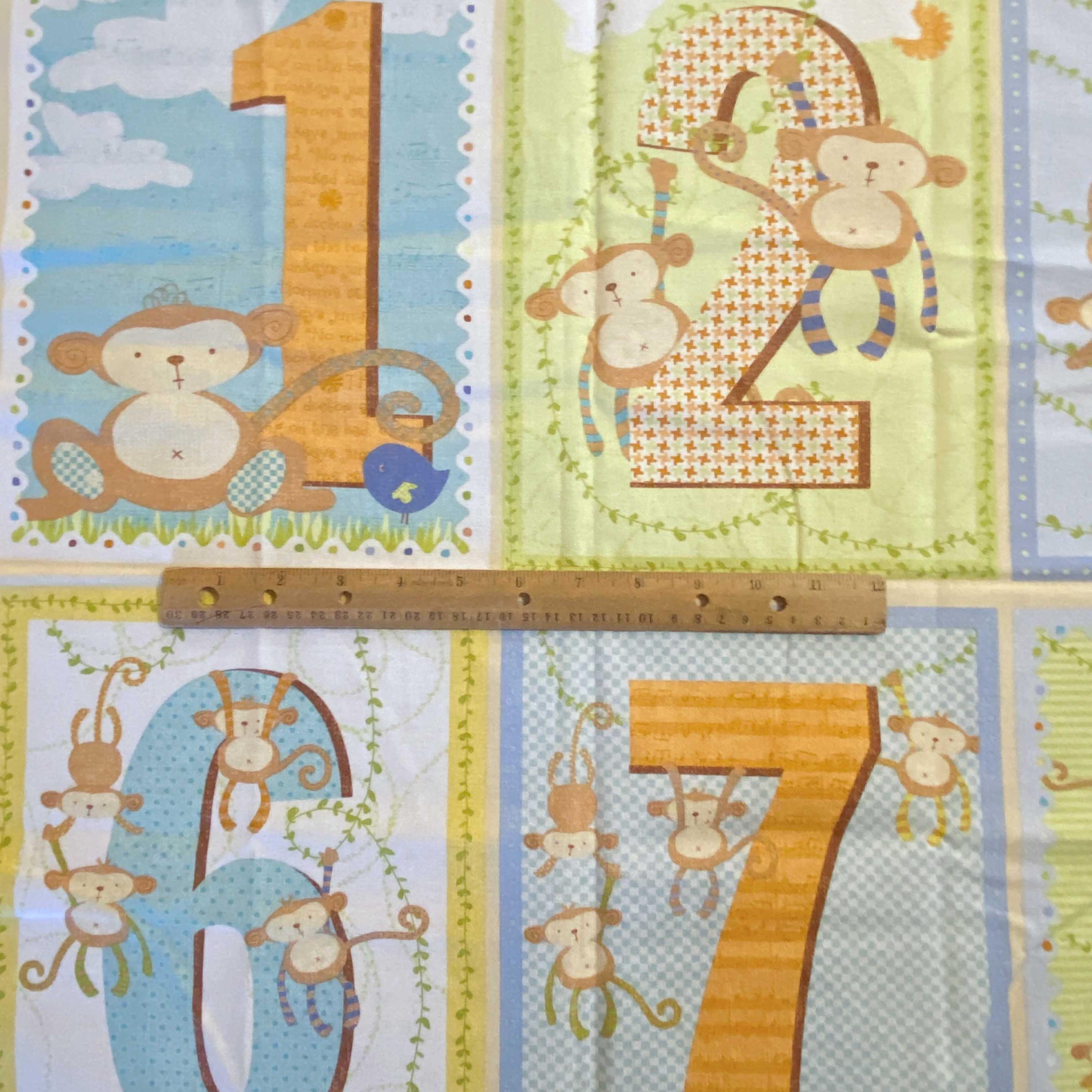 Nursery Monkey Numbers Fabric Quilting Cotton 22x44 - Etsy
