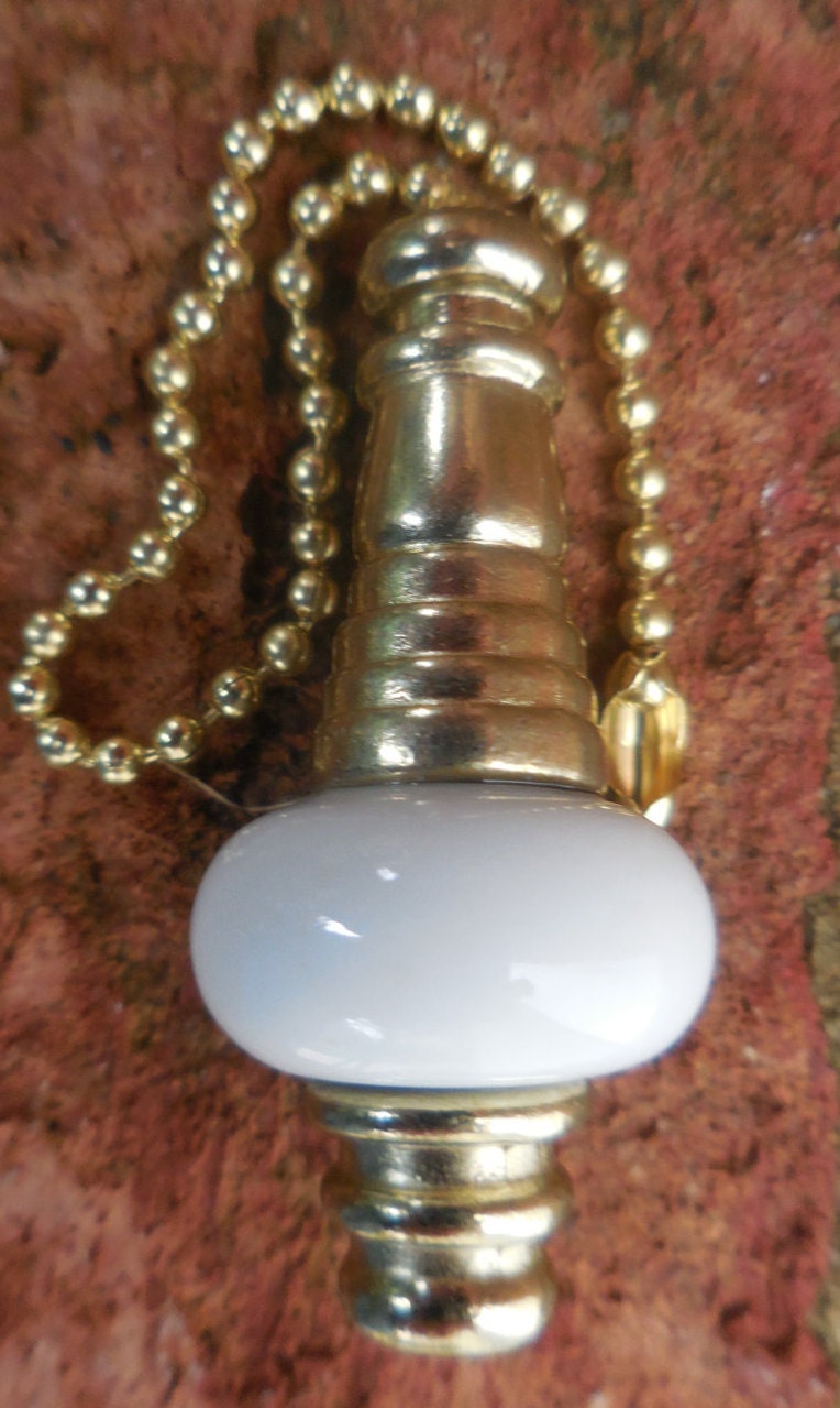 Polished BRASS Pull CHAIN END Cap Round Porcelain White Brass Etsy