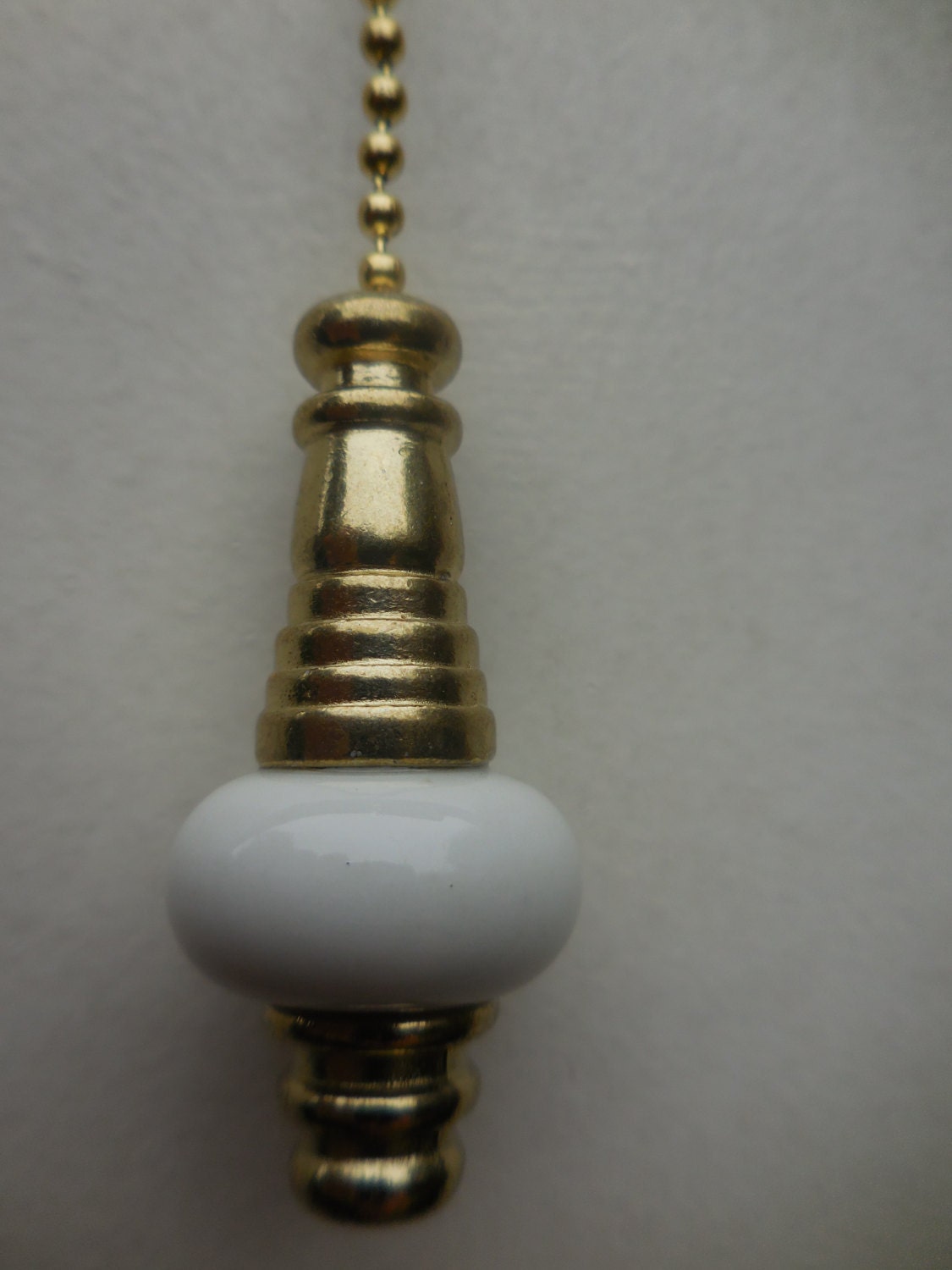 Polished BRASS Pull CHAIN END Cap Round Porcelain White Brass Etsy