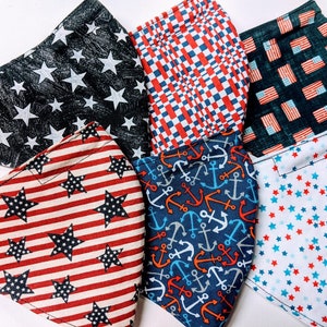 Patriotic, Americana, Fitted Fabric Face Mask, 100% Cotton, Double Layer, Reusable, Washable, Ear Loops, Nose Wire