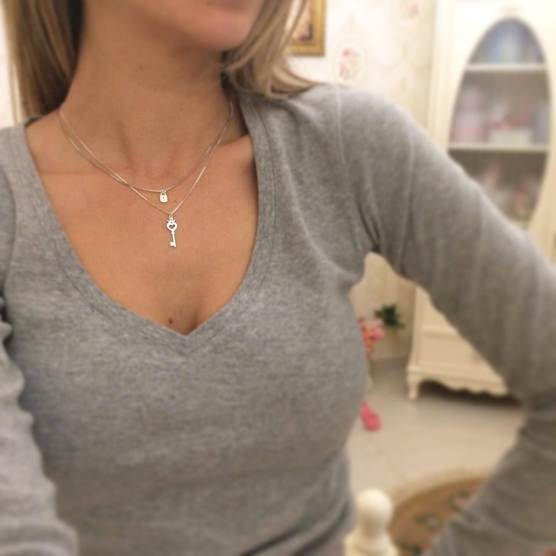Silver Lock and Key necklaces set