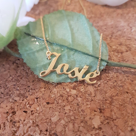 14k Necklace with name plate real gold Josie name pendant | Etsy