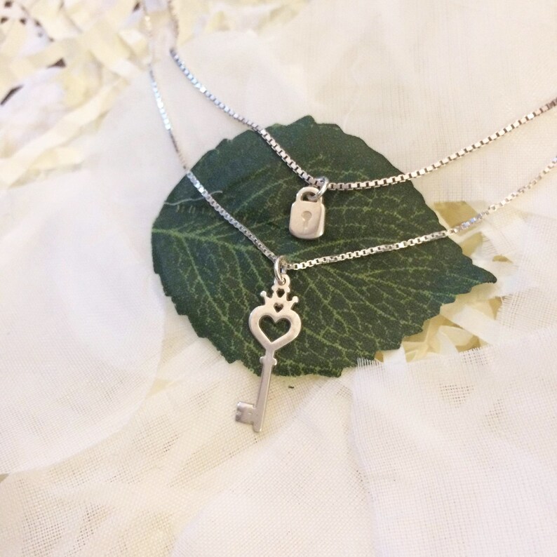 Silver Lock and Key necklaces set
