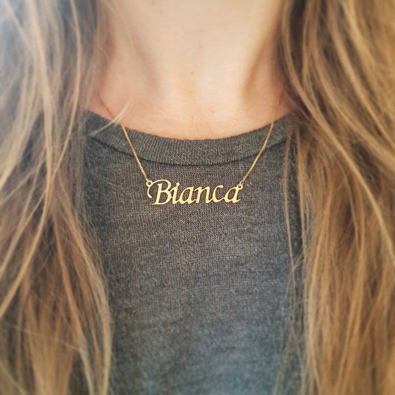 Customized 14k Solid gold name necklace Personalized Bianca name pendant